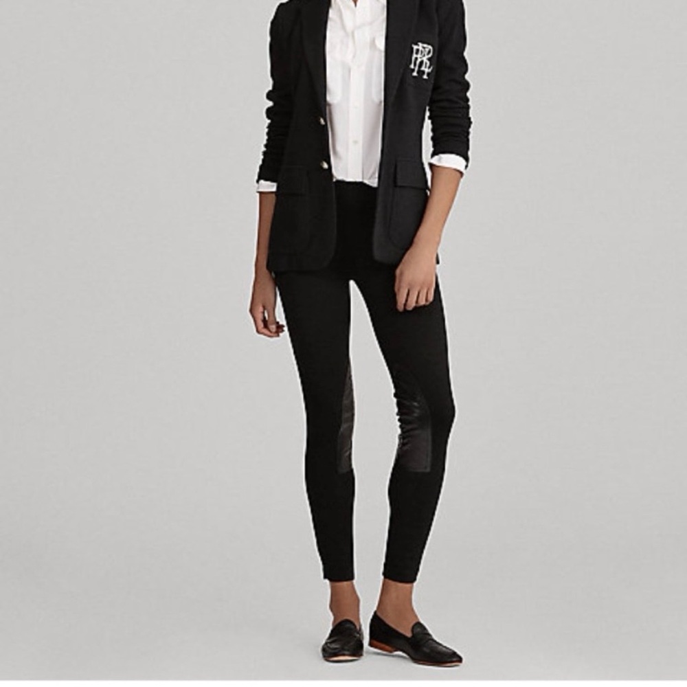 Ralph Lauren Black Label Merino Wool Lamb Leather Jodphur Black Leggings Small
